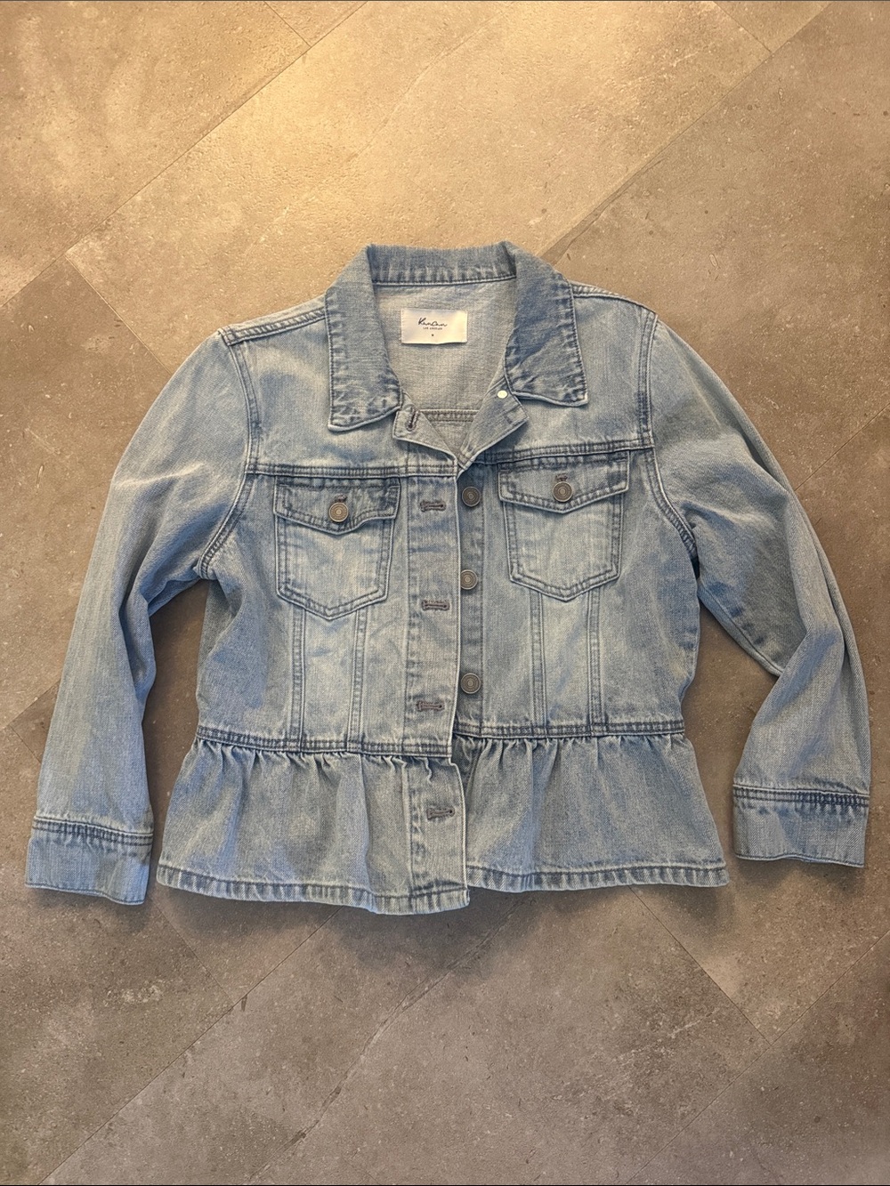 Women’s KanCan Light Blue Denim Jacket with Peplum Hem Size Medium